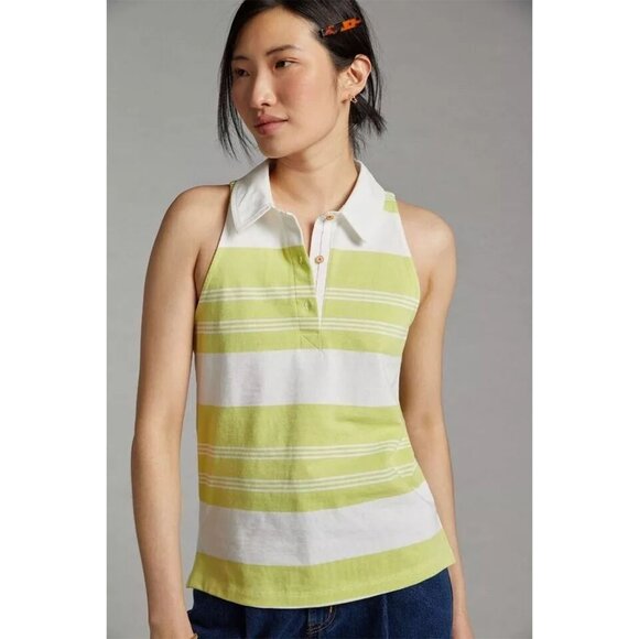 Maeve Tops - Maeve by Anthropologie Rigby Polo Tank Green White Stripe Sleeveless Size XS